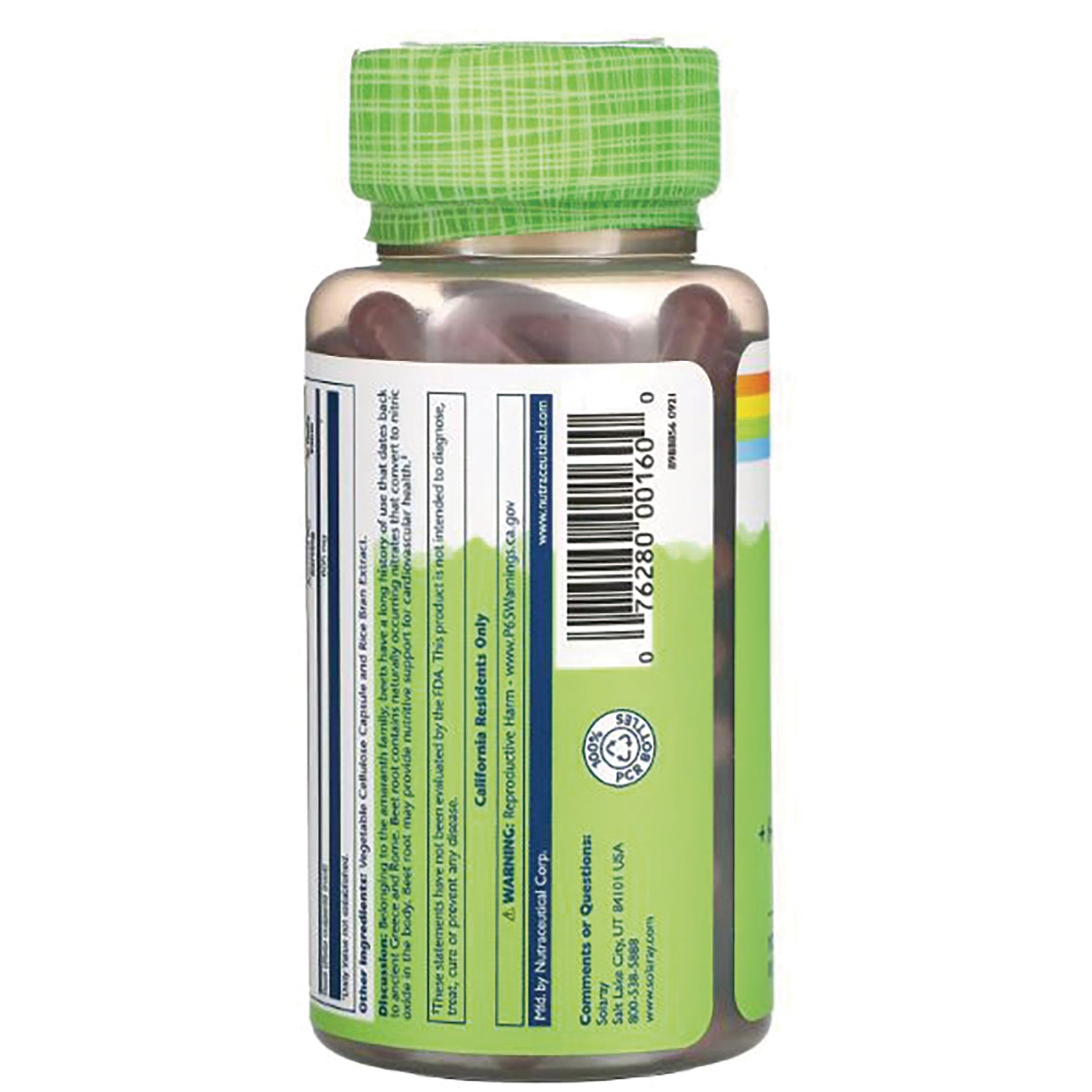 SLR430 | Back label of supplement bottle with barcode and California Proposition 65 warning