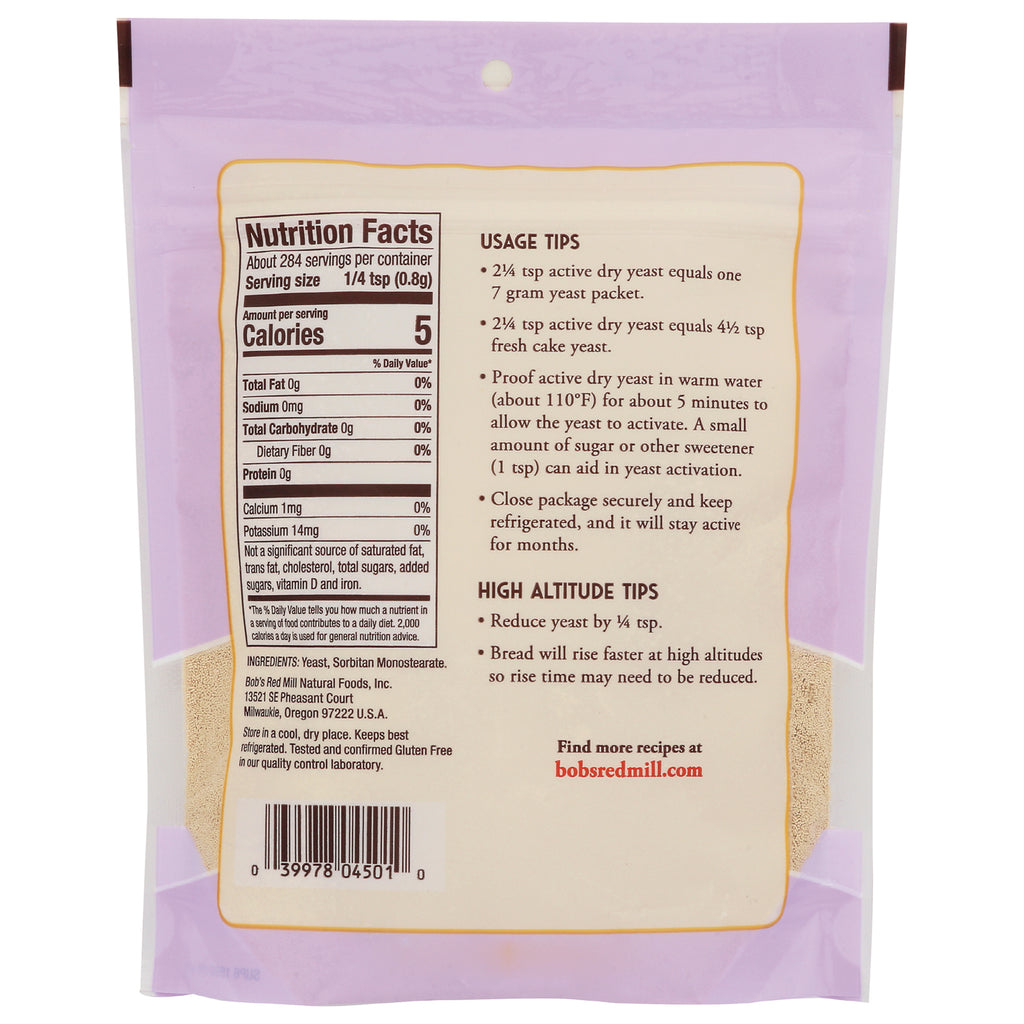 BOB472 | Back of pale purple packet showing Nutrition Facts panel, usage tips, high altitude tips and barcode - Thumbnail