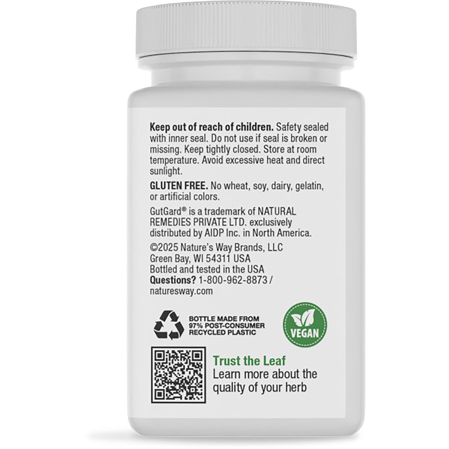 ET029 | back label of brown supplement bottle with green cap reading Soothing Digestive Relief, product info and barcode