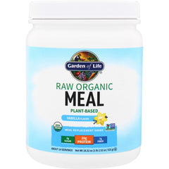 GLF158 | Garden of Life Raw Organic Meal Plant-Based Vanilla meal replacement shake tub, 20g protein