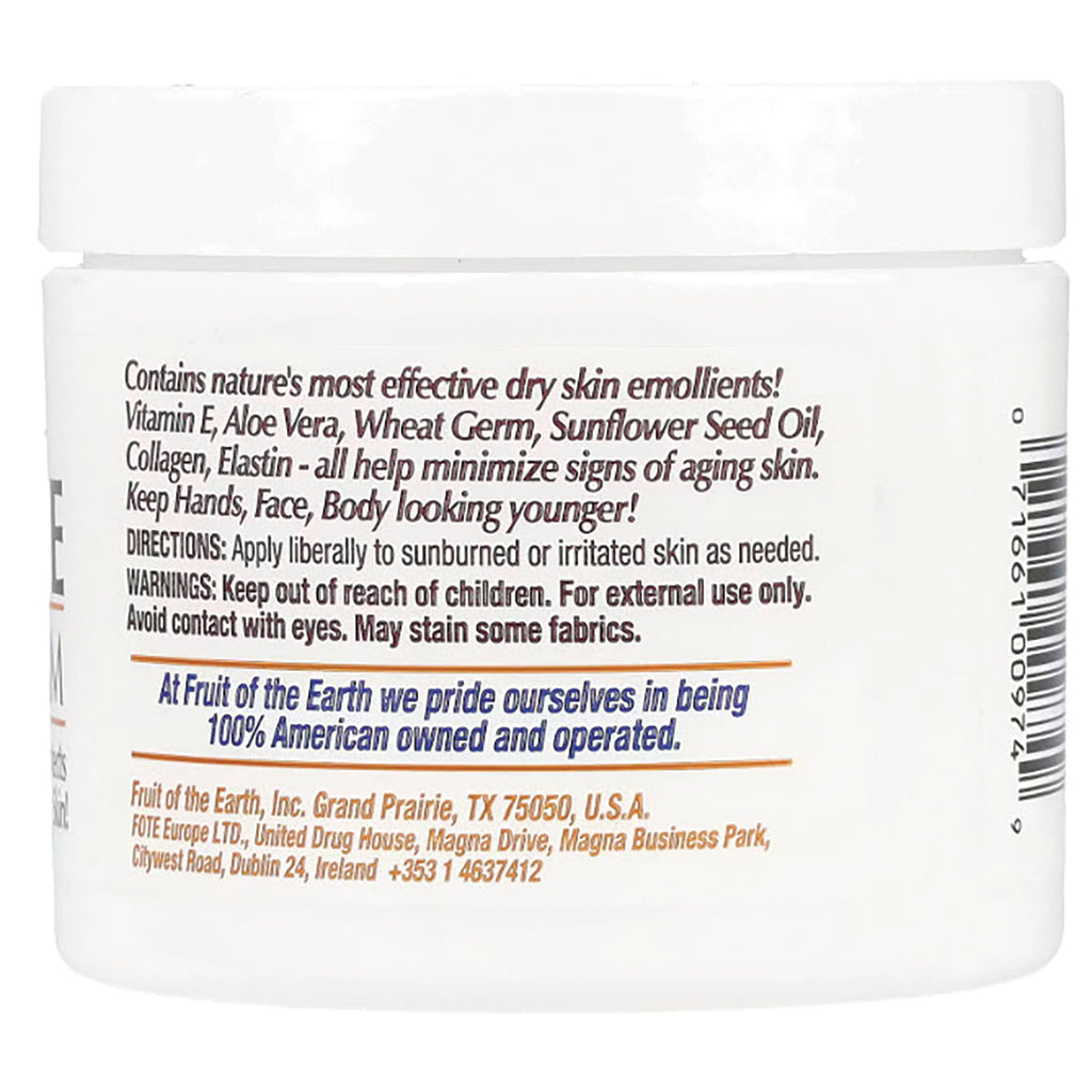 FE009 | Back label of white jar showing ingredients, directions, warnings and text Fruit of the Earth 100% American owned - Thumbnail