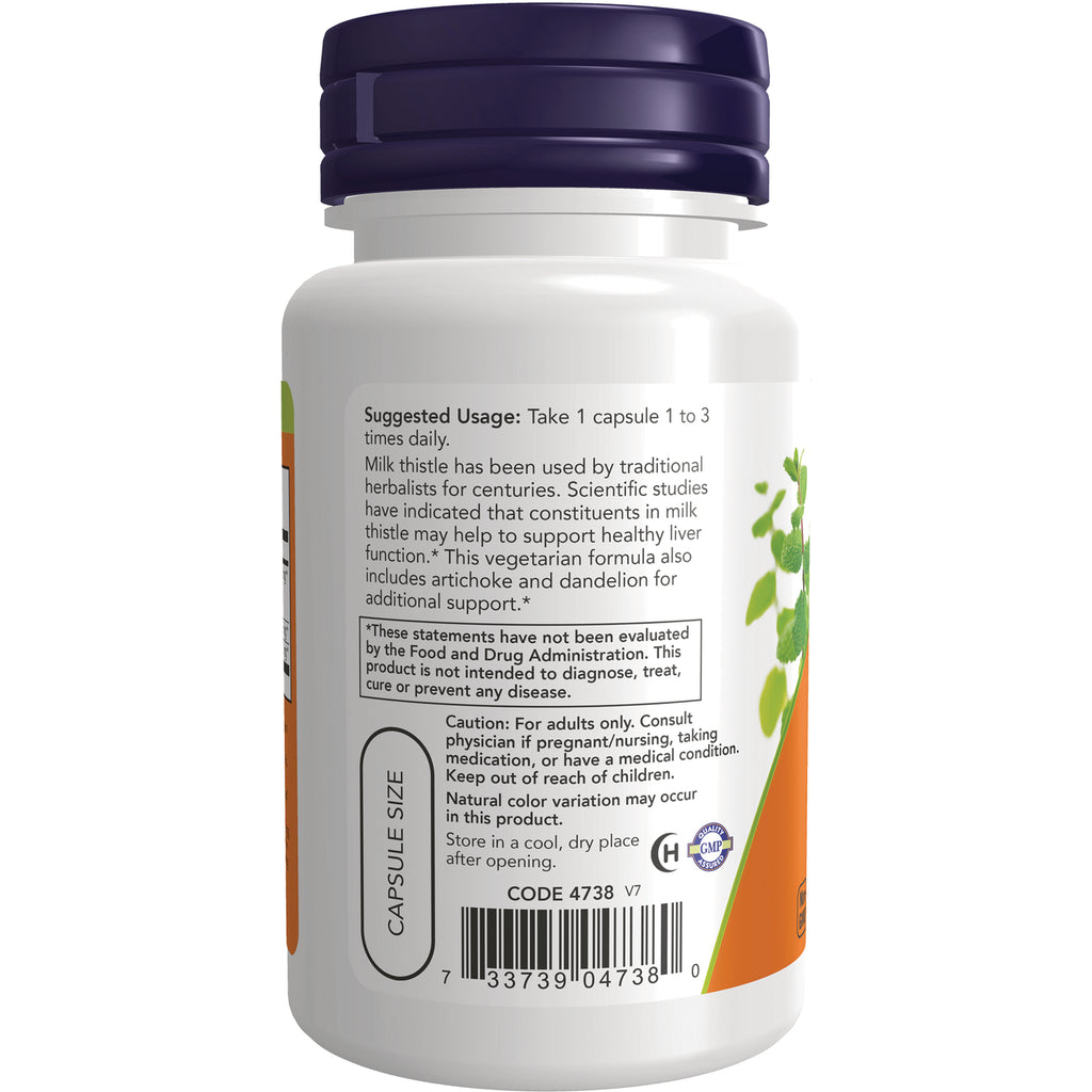 NWF572 | Back of white supplement bottle showing Suggested Usage text, caution box, barcode and capsule size label - Thumbnail