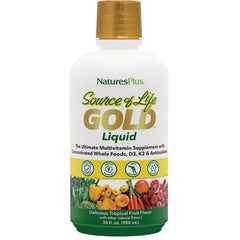 NTP251 | NaturesPlus Source of Life GOLD Liquid multivitamin bottle tropical fruit flavor 30 fl oz