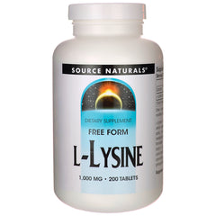SN941 | Source Naturals Free Form L-Lysine dietary supplement, 1,000 mg, 200 tablets