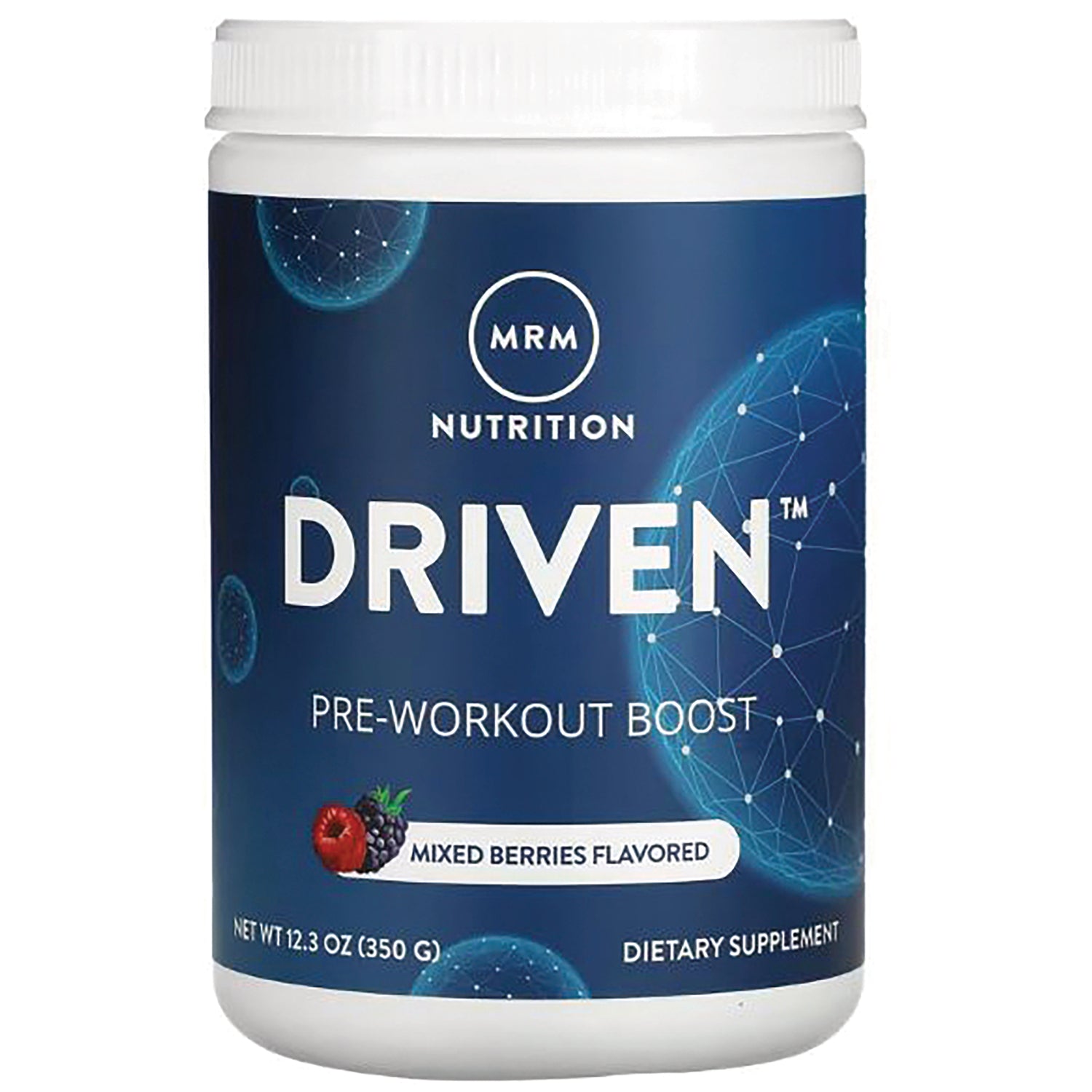 MRM018 | MRM Nutrition DRIVEN pre-workout boost jar with mixed berries flavored front label