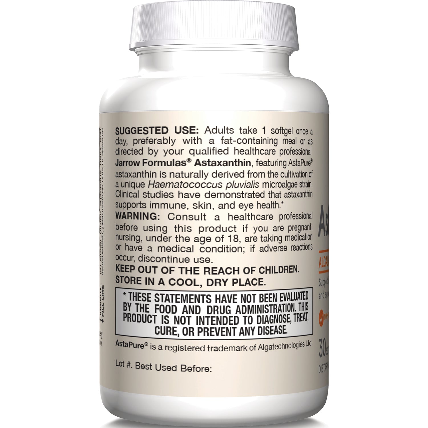 JR233 | back label of supplement bottle showing suggested use, warning, and FDA disclaimer