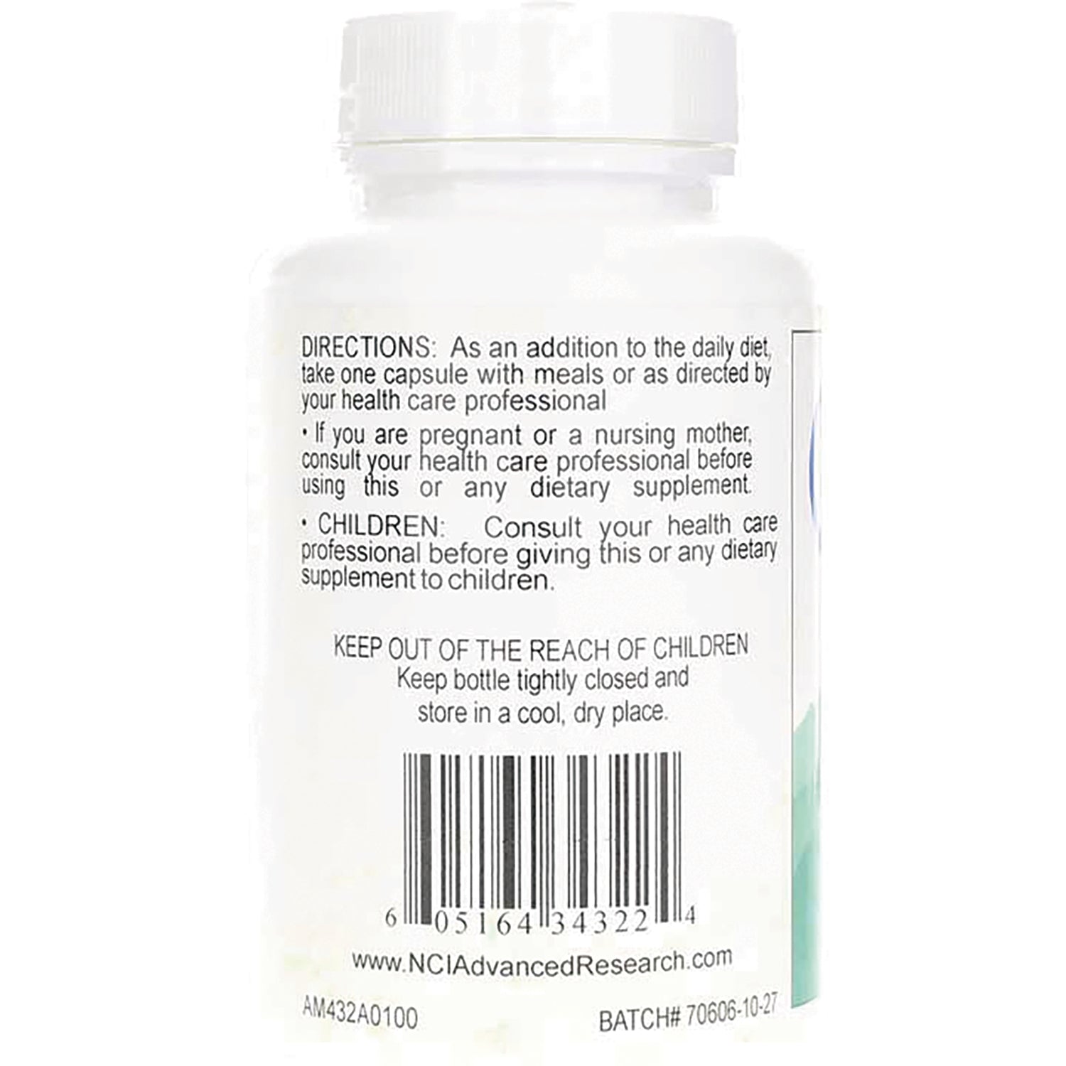 ADR018 | Back label with directions, warnings, barcode, and NCIAdvancedResearch.com