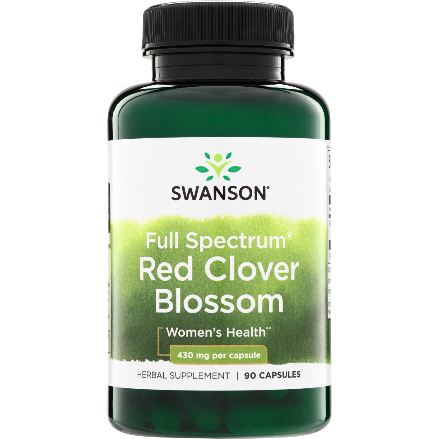 SW1342 | Swanson Full Spectrum Red Clover Blossom herbal supplement bottle, 430 mg per capsule, 90 capsules
