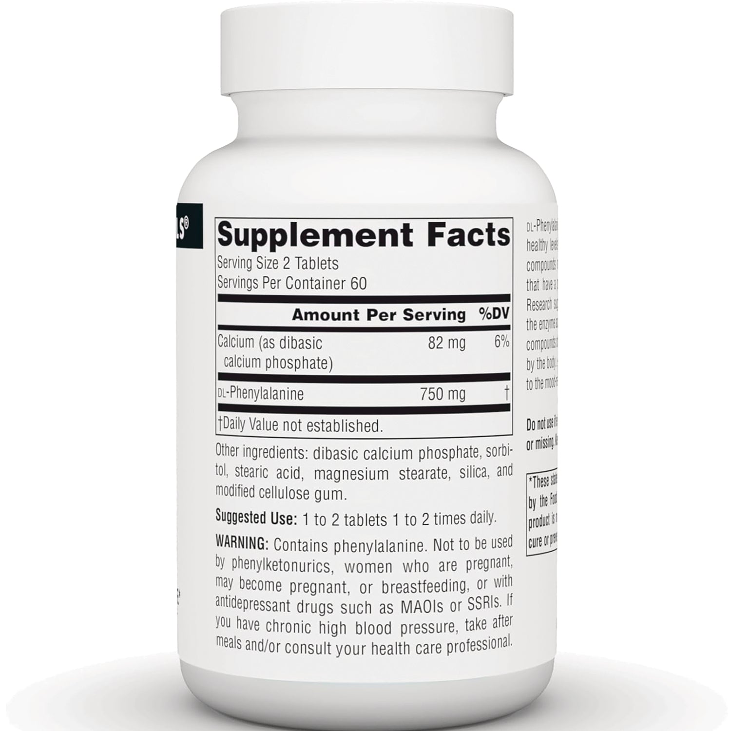 SN592 | Back label with Supplement Facts, serving size 2 tablets, and other ingredients