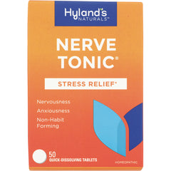 HY257 | Hyland's Naturals Nerve Tonic Stress Relief box, orange packaging, 50 quick-dissolving tablets