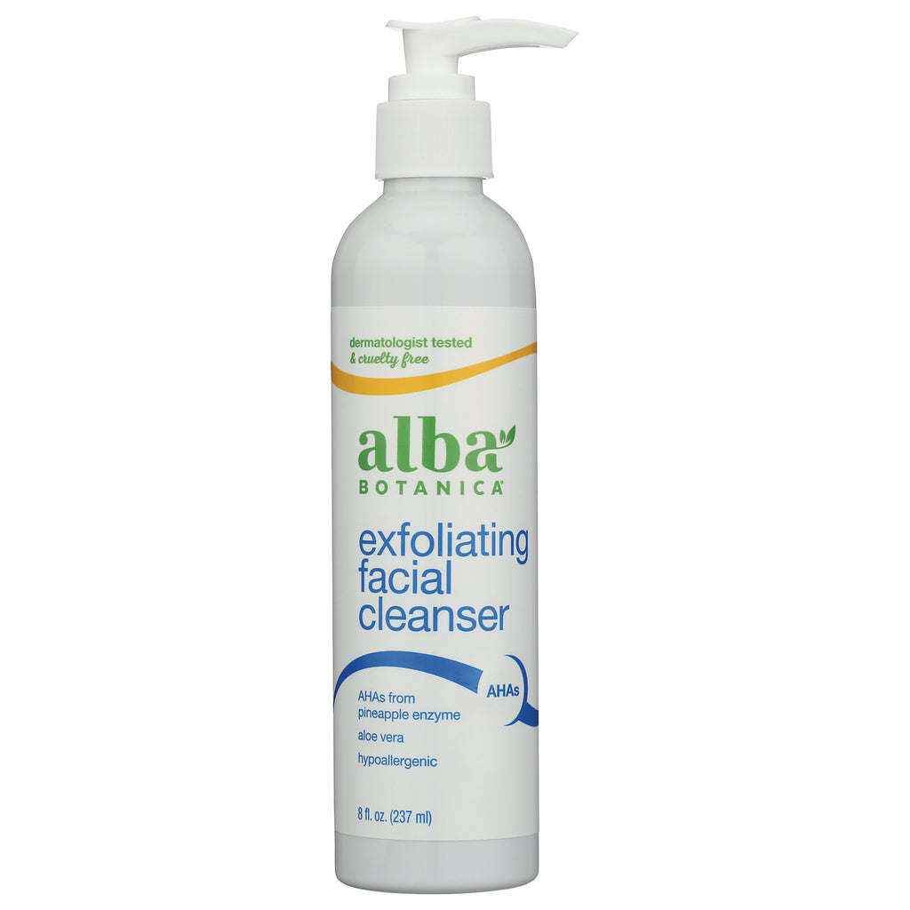 ABA011 | Alba Botanica exfoliating facial cleanser white pump bottle, 8 fl oz - Thumbnail