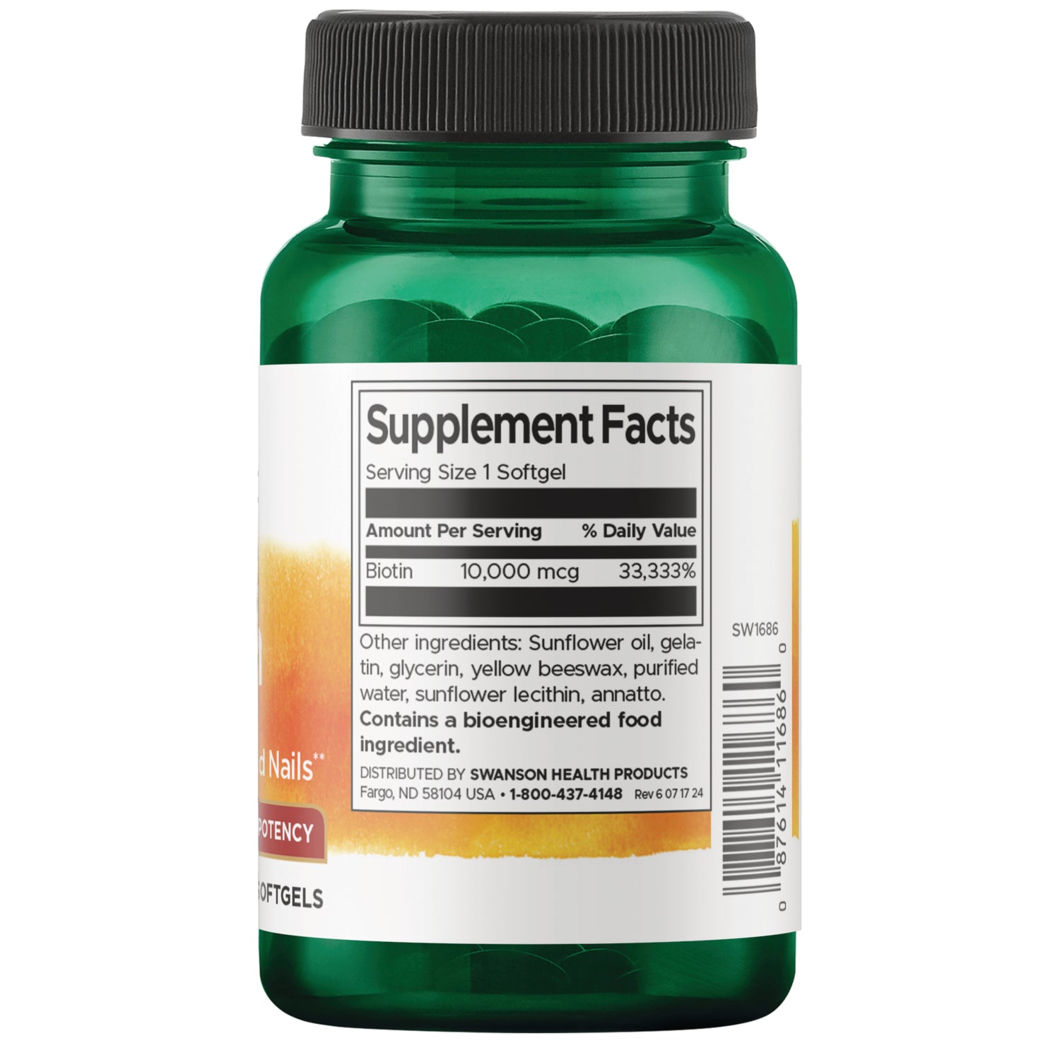 SW1686 | Back label with supplement facts and serving information