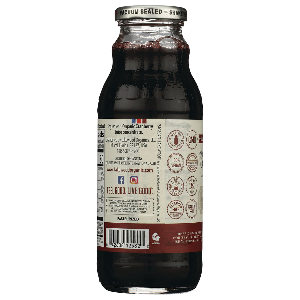 LKW005 | Back label of cranberry juice bottle showing ingredient list, certifications, barcode and FEEL GOOD. LIVE GOOD - Thumbnail
