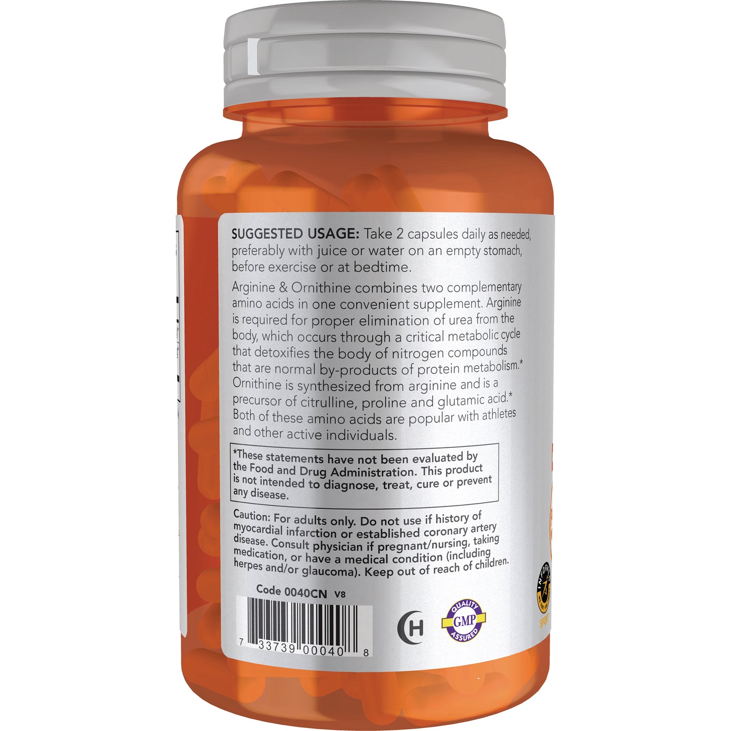 NWF791 | Back label of orange supplement bottle showing suggested usage Take 2 capsules daily and barcode