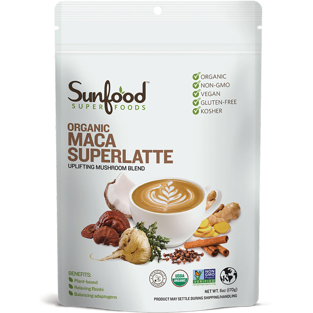 SNF030 | Sunfood Superfoods Organic Maca Superlatte uplifting mushroom blend, 6 oz pouch - Thumbnail