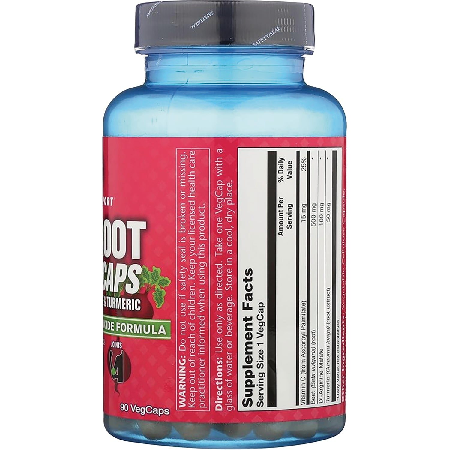 STS011 | Back label showing Supplement Facts, directions, and warnings for Root VegCaps bottle