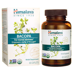 HHH004 | Himalaya Bacopa herbal supplement bottle and box labeled For mental alertness, 60 caplets