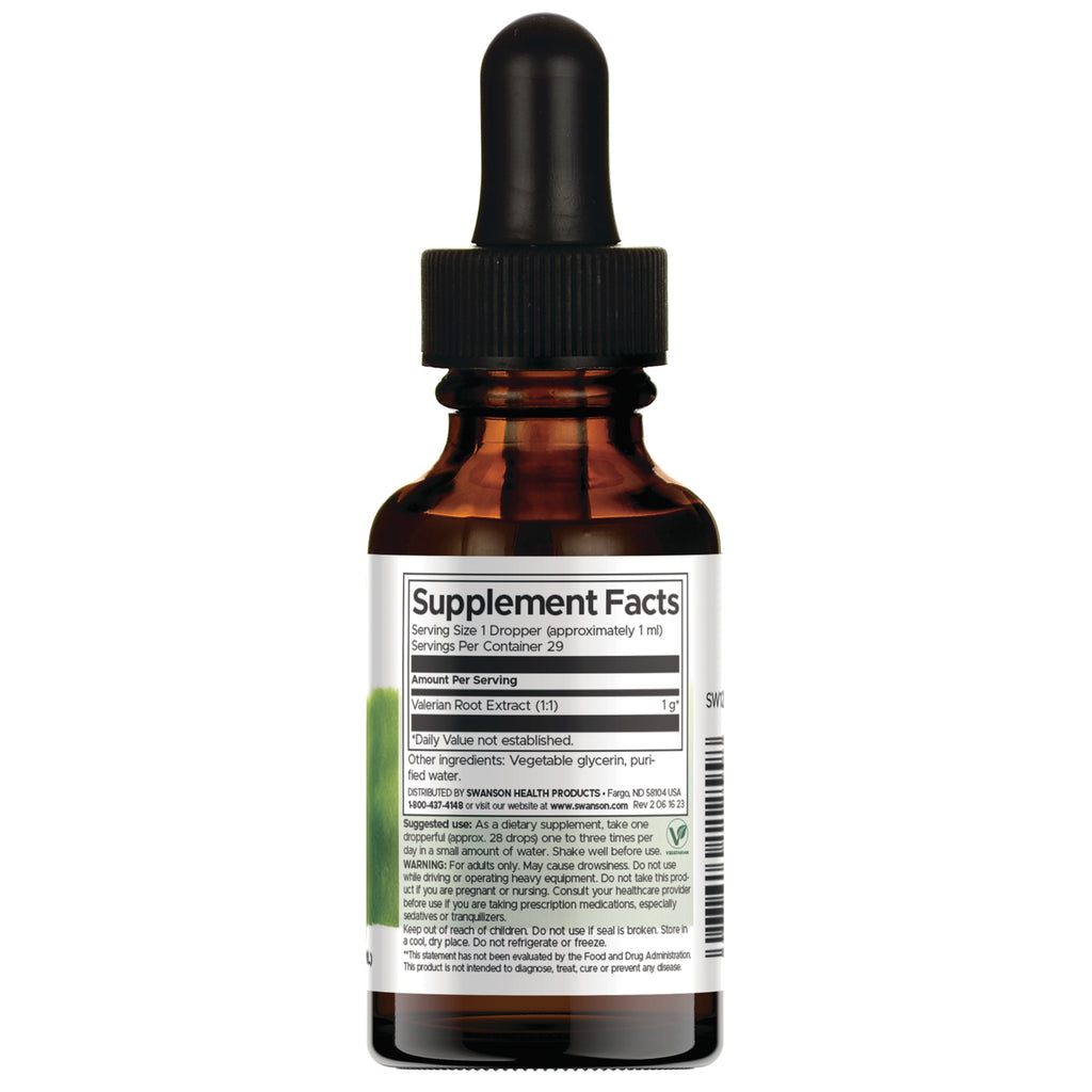 SW1255 | Back of label with Supplement Facts panel for valerian root extract liquid - Thumbnail