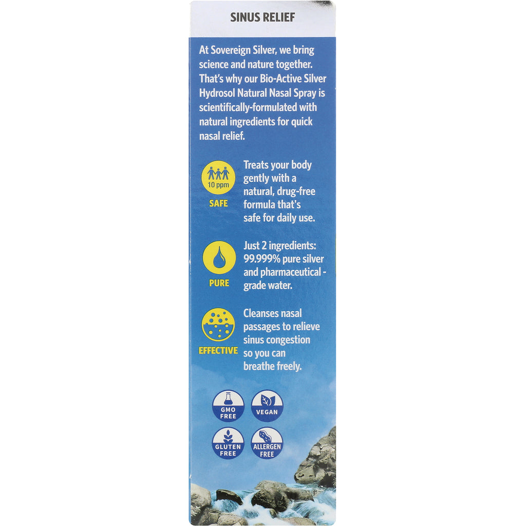 SSL005 | Sinus Relief box panel with safe, pure, effective claims; GMO Free, Vegan, Gluten Free, Allergen Free icons - Thumbnail