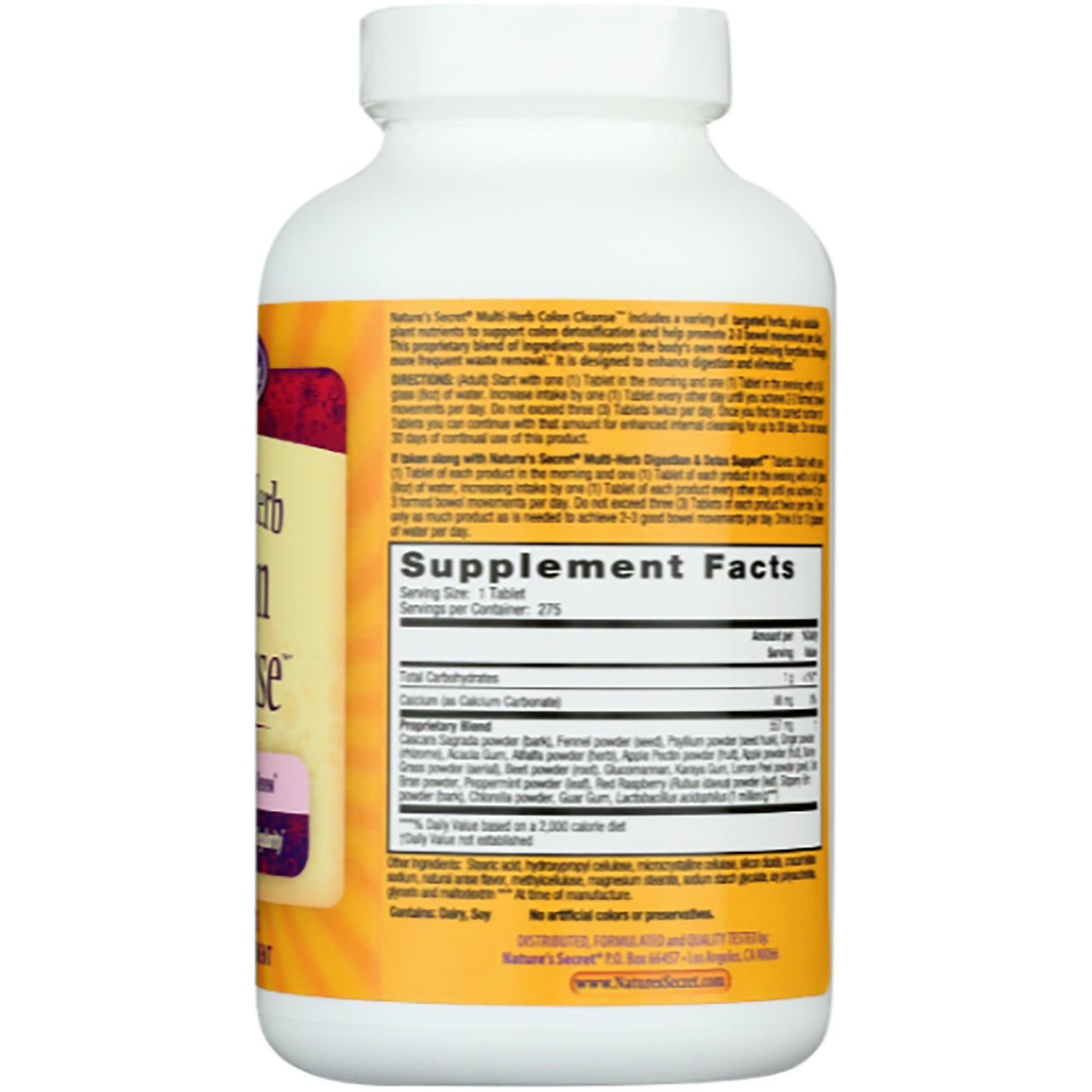 NTS20 | back of white supplement bottle showing Supplement Facts panel and ingredient text
