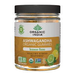 RGN108 | Organic India Ashwagandha organic gummies lemon lime front jar