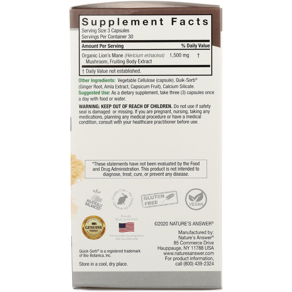 NAT408 | Supplement Facts panel, ingredients, warnings, and certification icons on product back - Thumbnail