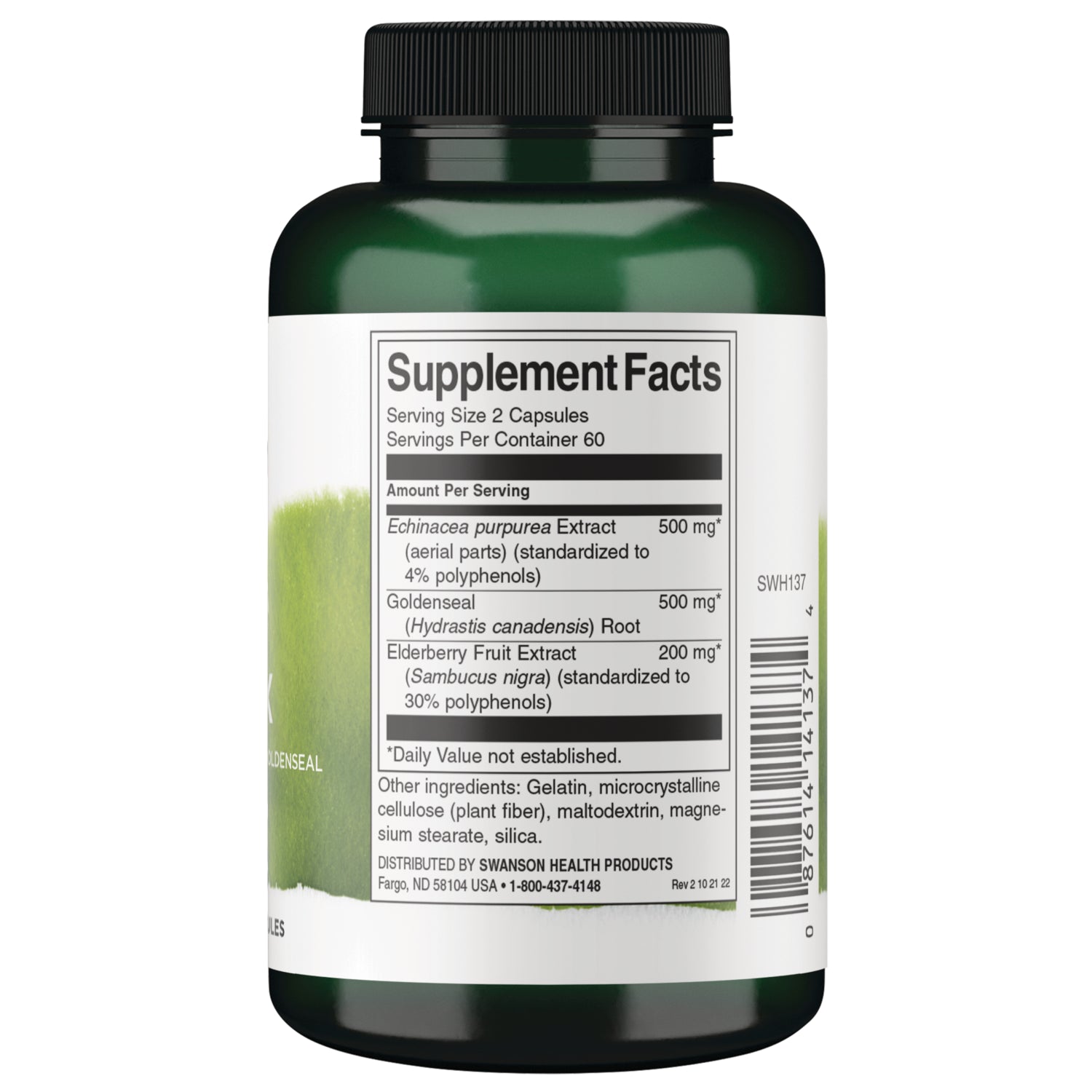 SWH137 | Back label with supplement facts and serving information