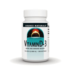 SN631 | Source Naturals Vitamin D-3 dietary supplement, 125 mcg (5,000 IU), 200 softgels