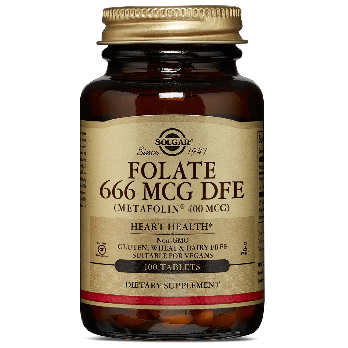 SLG344 | Solgar Folate 666 MCG DFE front label bottle, 100 tablets