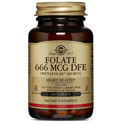 SLG344 | Solgar Folate 666 MCG DFE front label bottle, 100 tablets