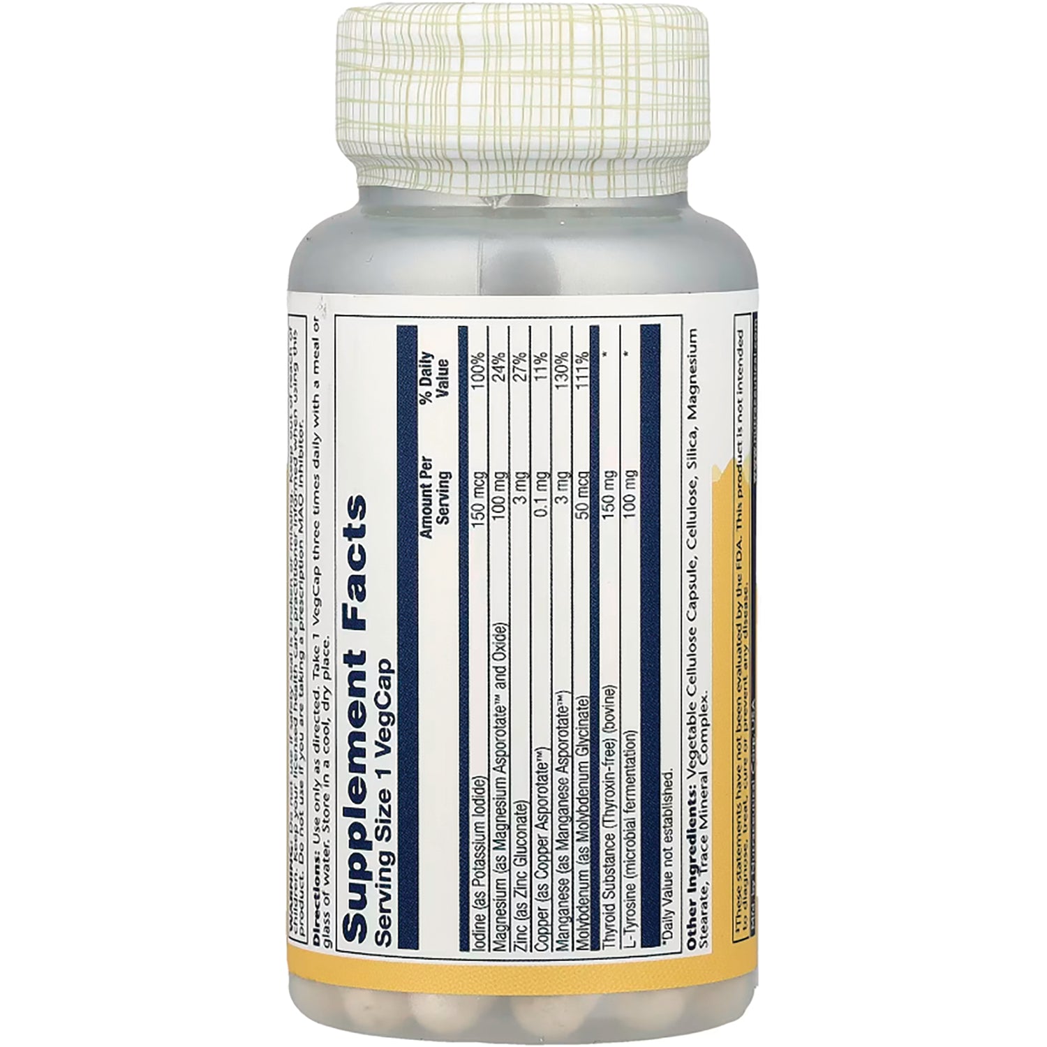 SLR275 | back of supplement bottle showing Supplement Facts panel and Serving Size 1 VegCap label