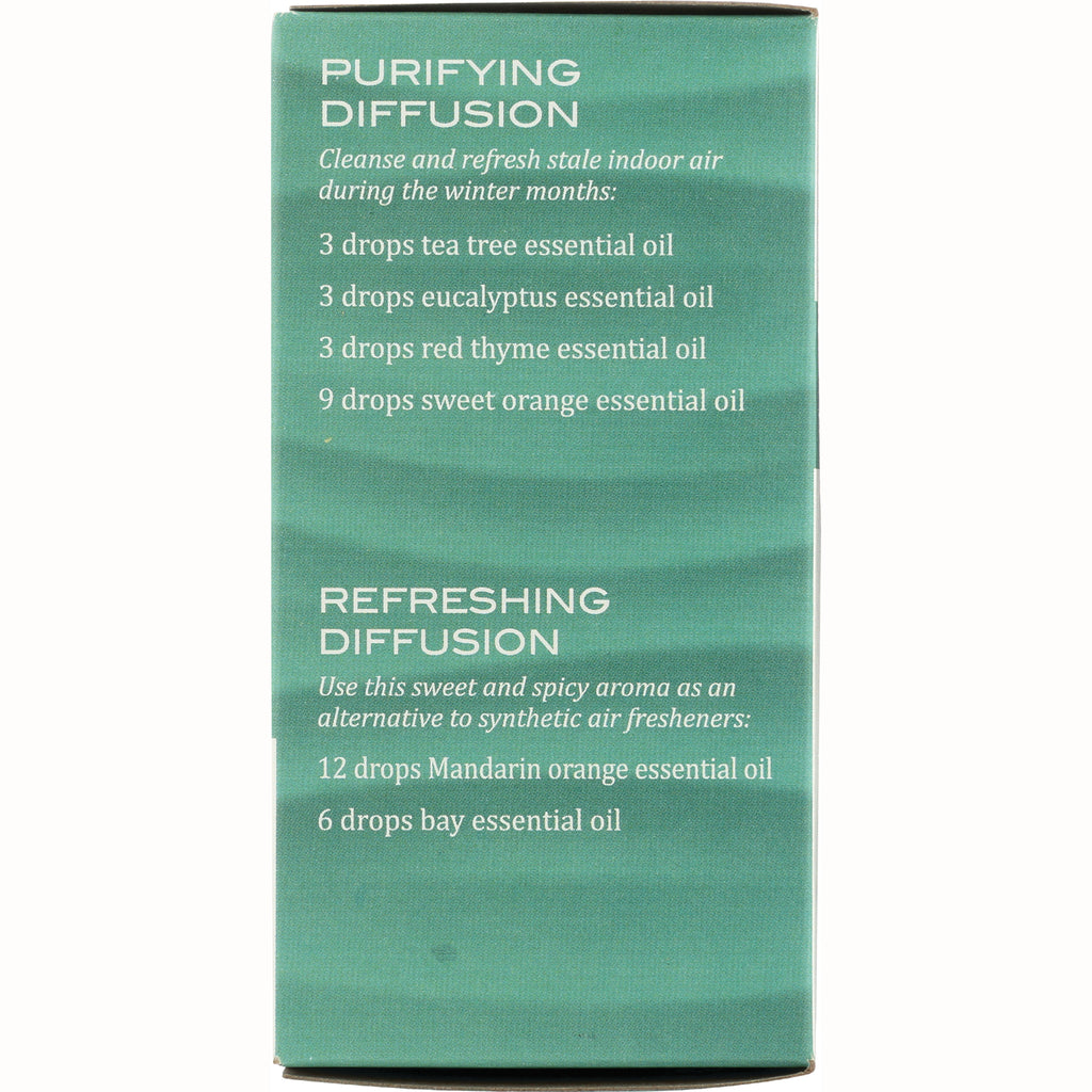 ARC018 | Back panel with purifying and refreshing diffusion recipes listing drops of tea tree, eucalyptus, red thyme, sweet orange, mandarin and bay essential oils - Thumbnail