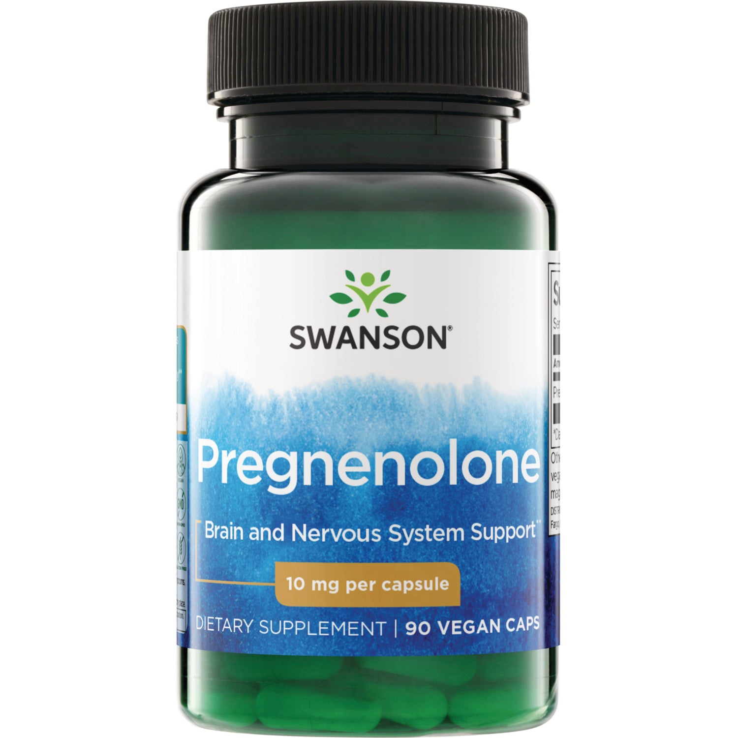 SW674 | Swanson Pregnenolone bottle, Brain and Nervous System Support, 10 mg per capsule, 90 capsules
