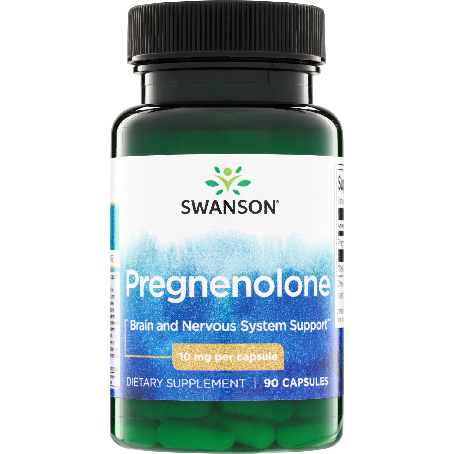 SW674 | Swanson Pregnenolone bottle, Brain and Nervous System Support, 10 mg per capsule, 90 capsules