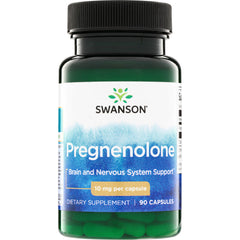 SW674 | Swanson Pregnenolone bottle, Brain and Nervous System Support, 10 mg per capsule, 90 capsules