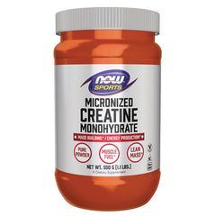 NWF1044 | NOW Sports micronized creatine monohydrate powder tub, 500 g, white label and orange cap