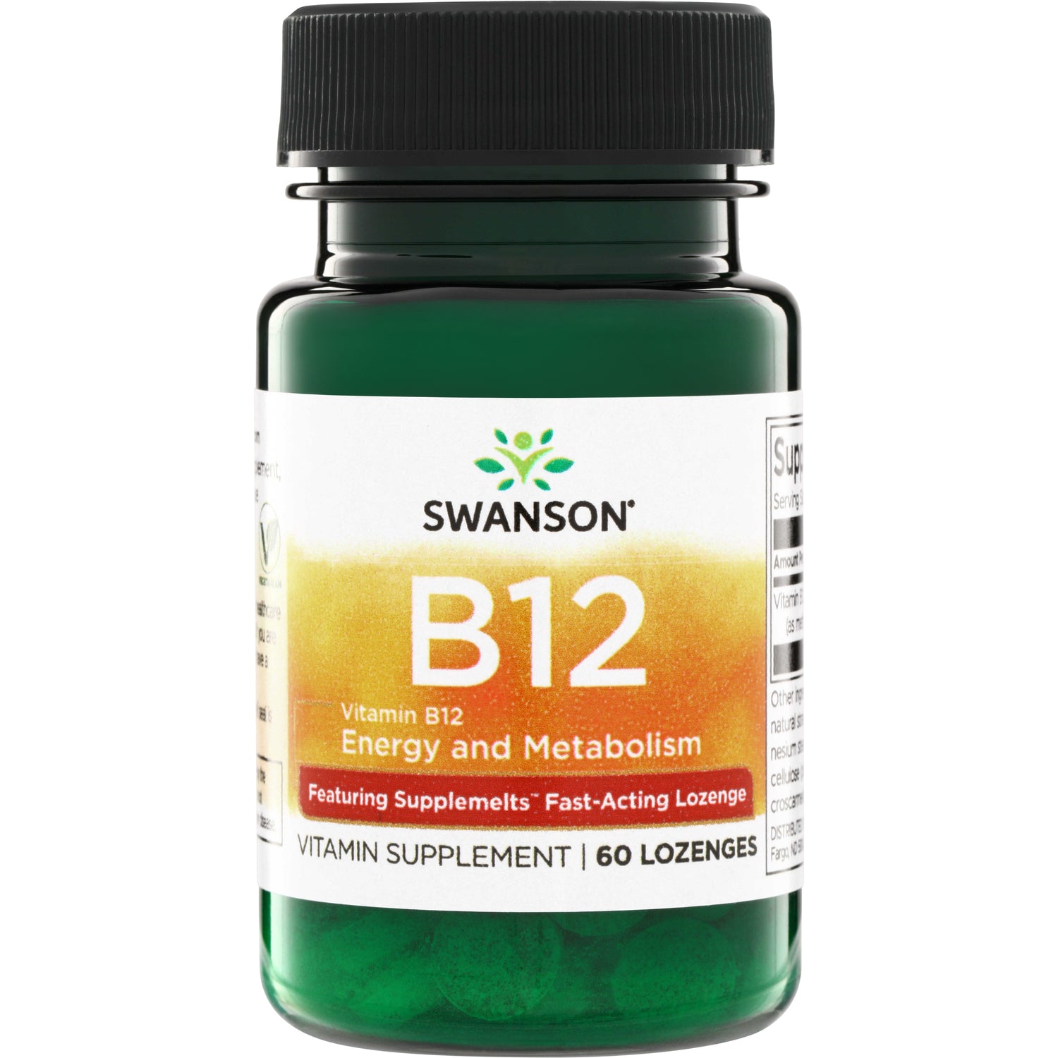 SWU842 | Swanson Vitamin B12, Energy and Metabolism, 60 lozenges, front of bottle