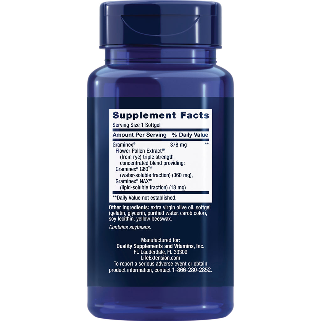 LE288 | Back label of blue supplement bottle showing Supplement Facts, serving size 1 softgel and other ingredients - Thumbnail
