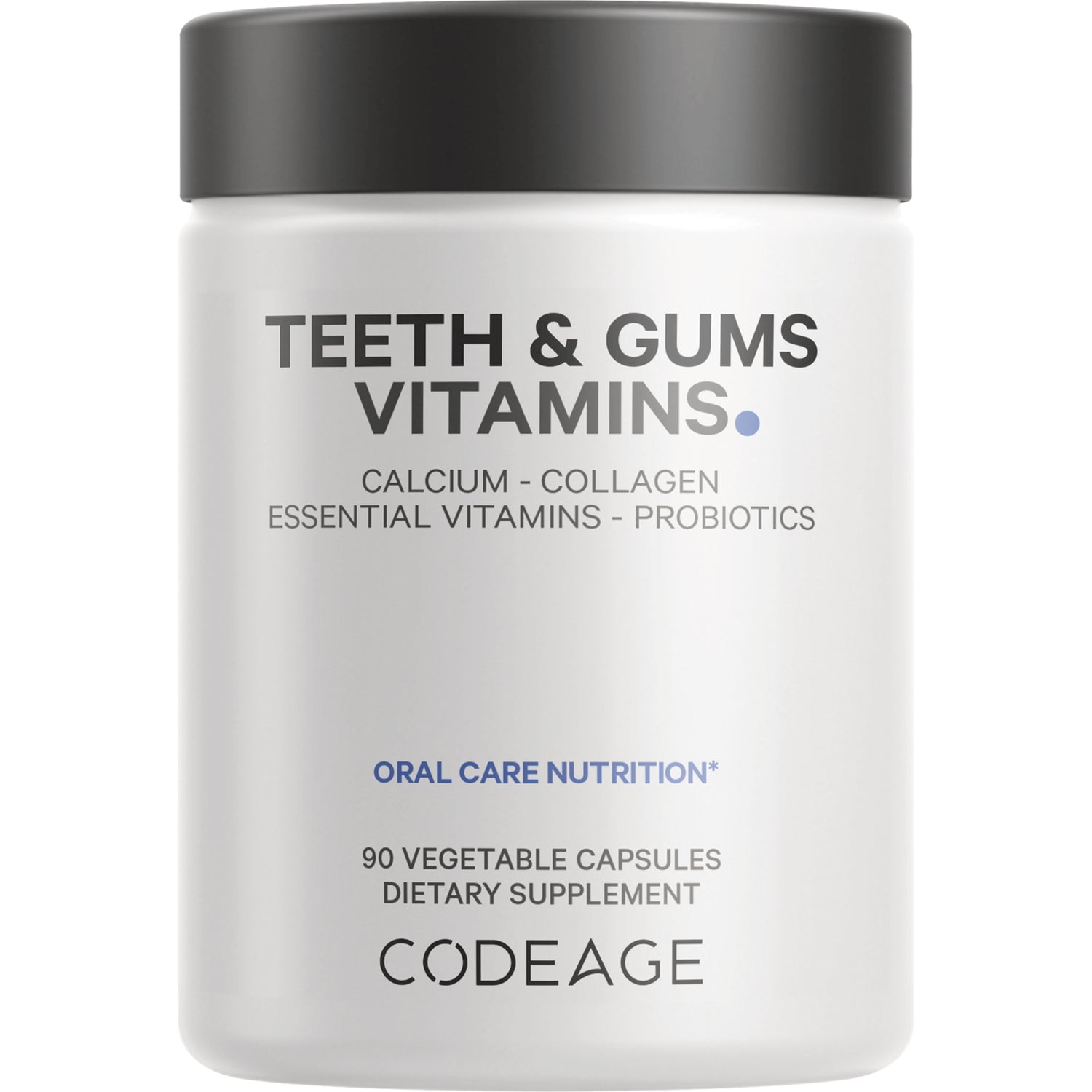 CDG031 | Front view of Codeage Teeth & Gums Vitamins jar, 90 vegetable capsules