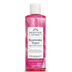 HTG118 | Heritage Store Rosewater Toner bottle, pink 8 fl oz front label showing moisturizing essence