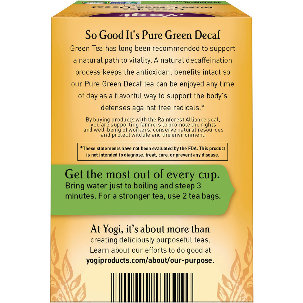 AHW017 | Pure Green Decaf tea box panel with brewing directions: steep 3 minutes; stronger tea use 2 bags - Thumbnail