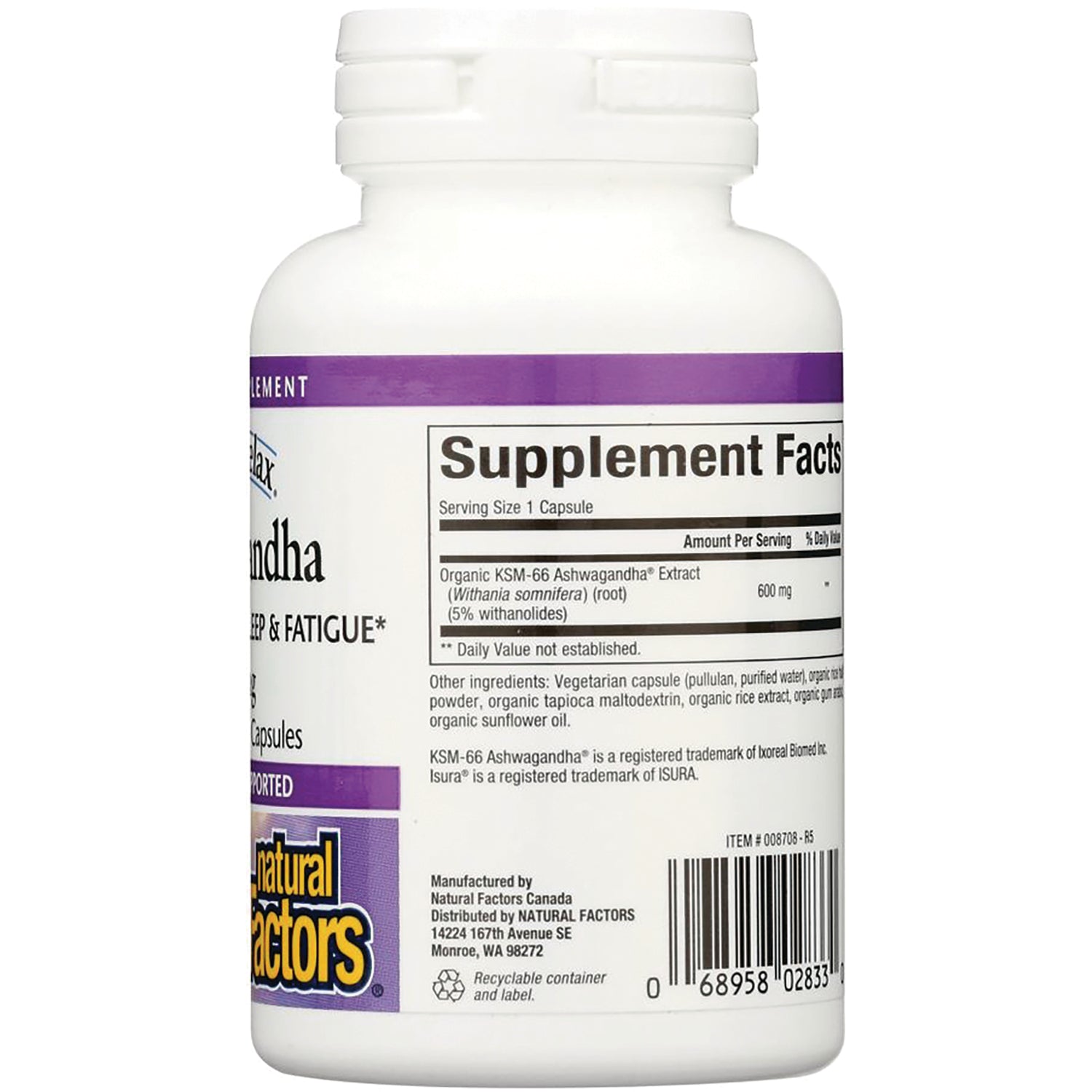 NFC155 | Back of white supplement bottle showing Supplement Facts panel, ingredients list and barcode