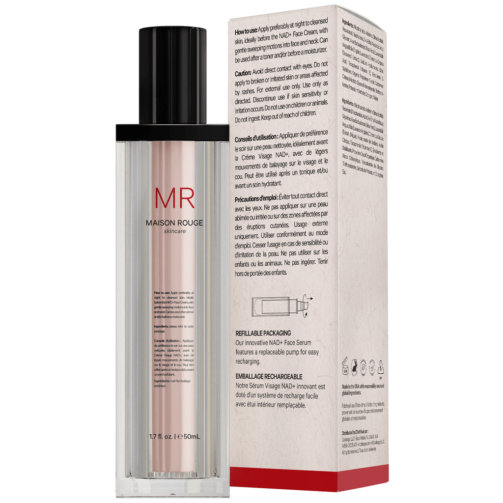 CDG062 | MAISON ROUGE serum bottle next to product box showing ingredients and back panel text - Thumbnail