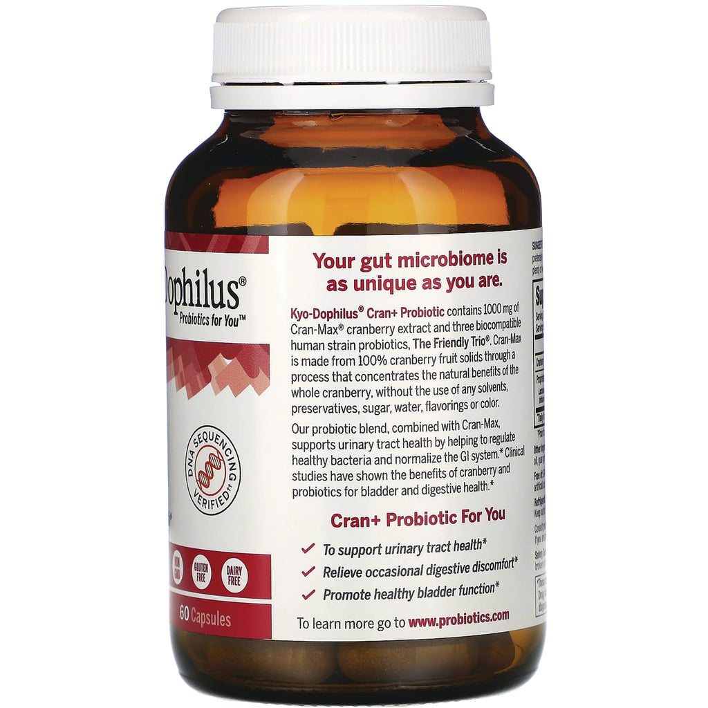 KY108 | Back label of brown supplement bottle showing probiotic benefits text and icons - Thumbnail