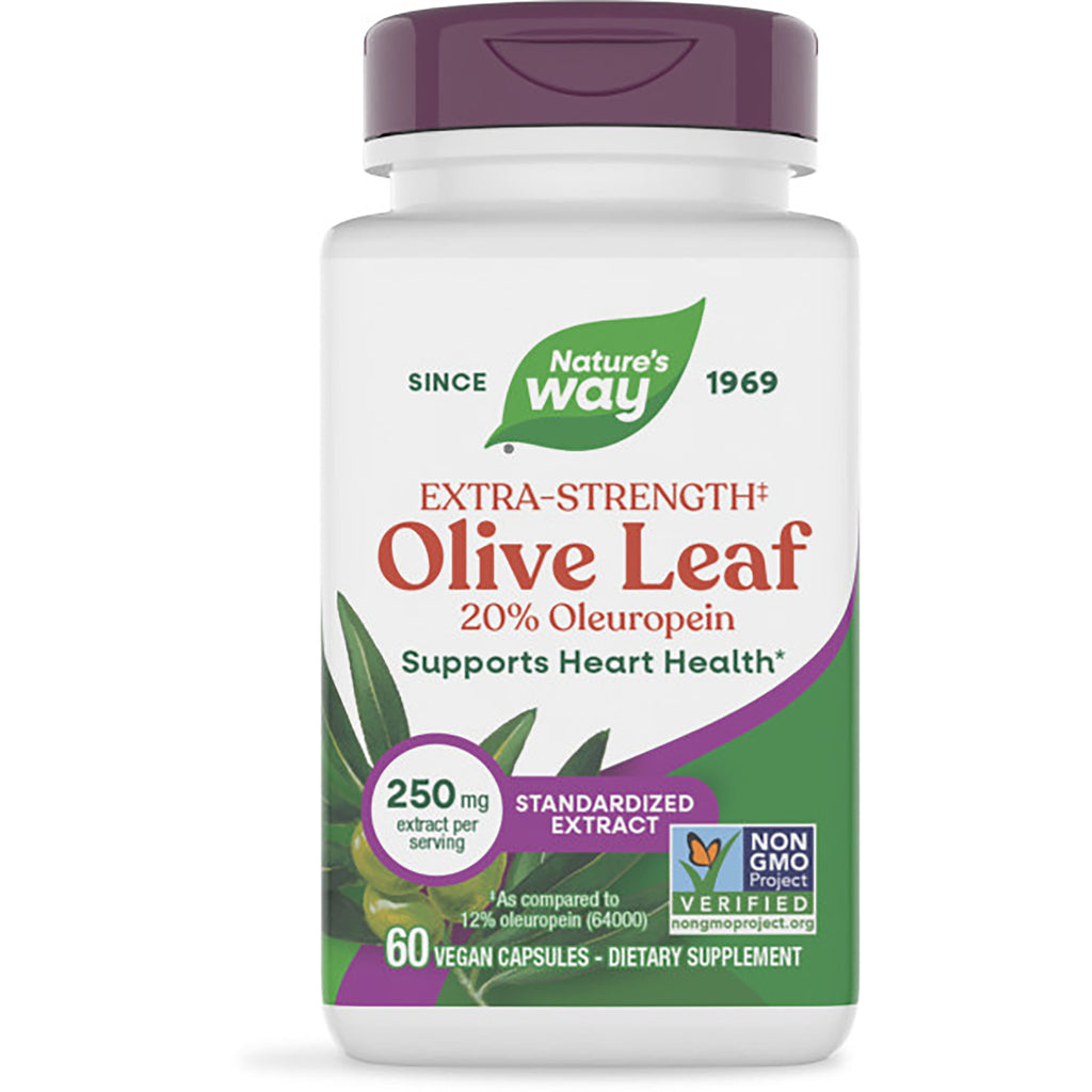 NW901 | Nature's Way Olive Leaf premium extract bottle, 60 vegan capsules, plant powered label - Thumbnail