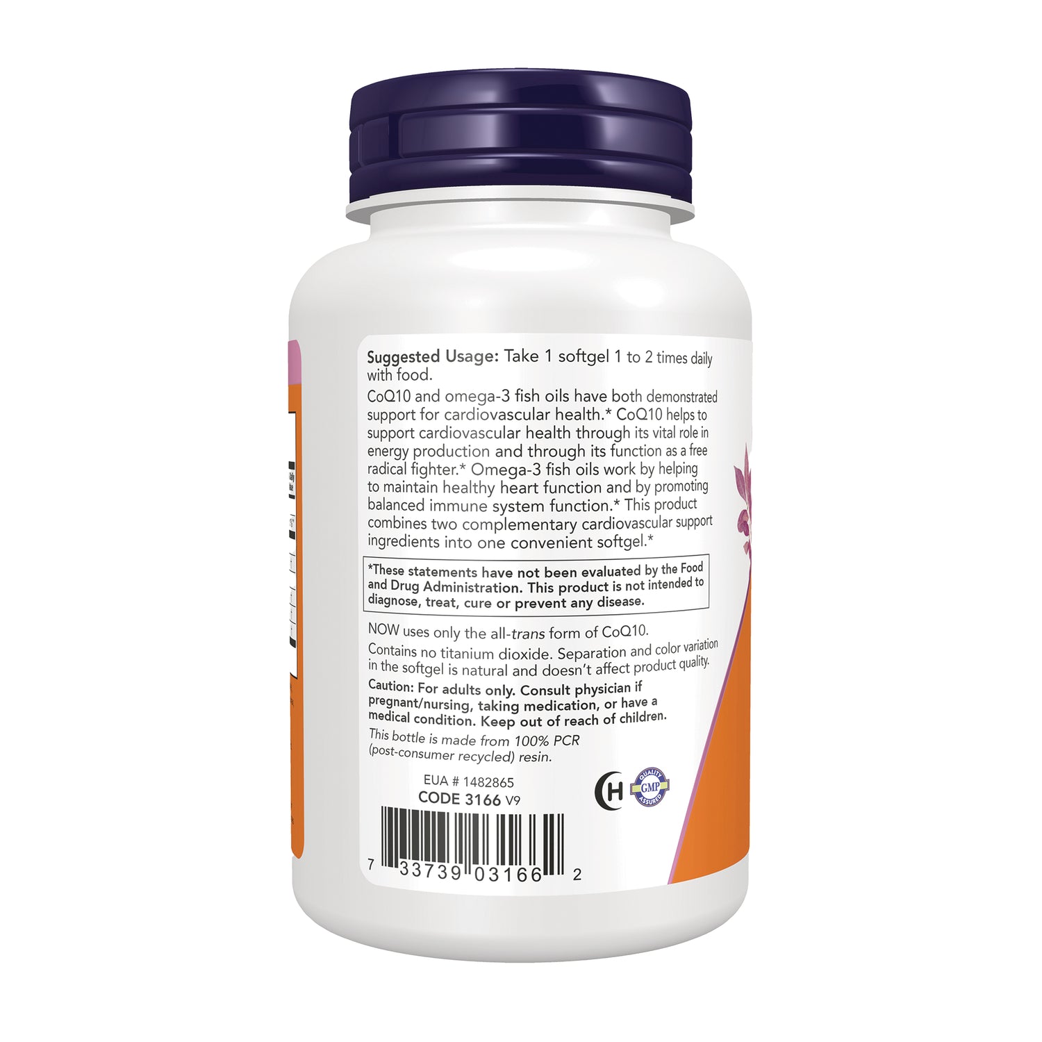 NWF301 | Back label of white supplement bottle showing suggested usage, warnings and barcode