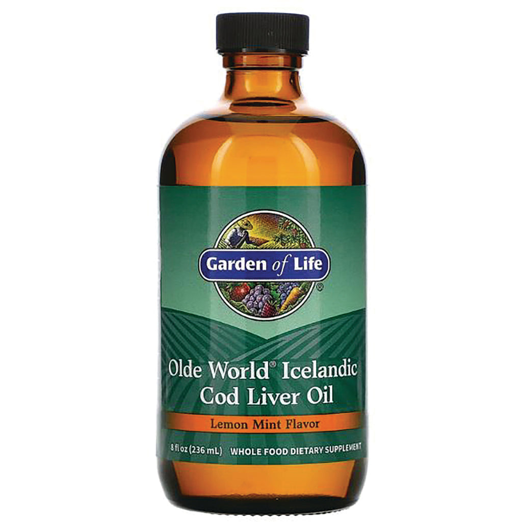 GLF009 | Garden of Life Olde World Icelandic Cod Liver Oil, lemon mint flavor in amber bottle 8 fl oz - Thumbnail