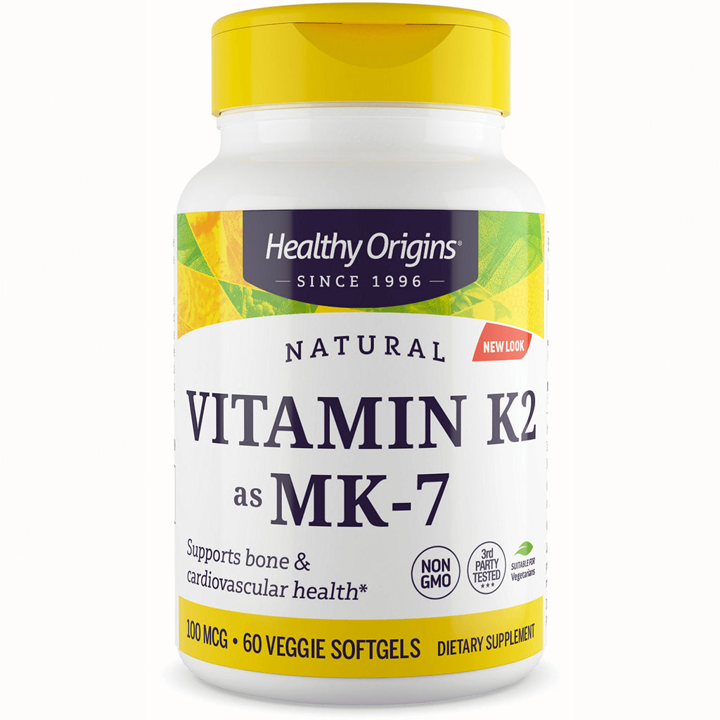 HRG175 | Healthy Origins Vitamin K2 as MK-7 bottle, 60 veggie softgels, 100 mcg, supports bone and cardiovascular health - Thumbnail