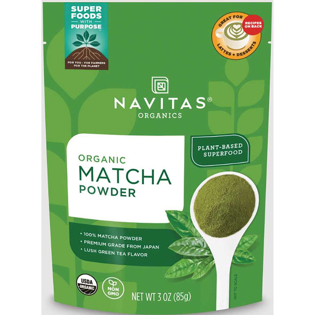 NAV064 | Navitas Organics organic matcha powder pouch with spoonful of green matcha and USDA Organic badge - Thumbnail