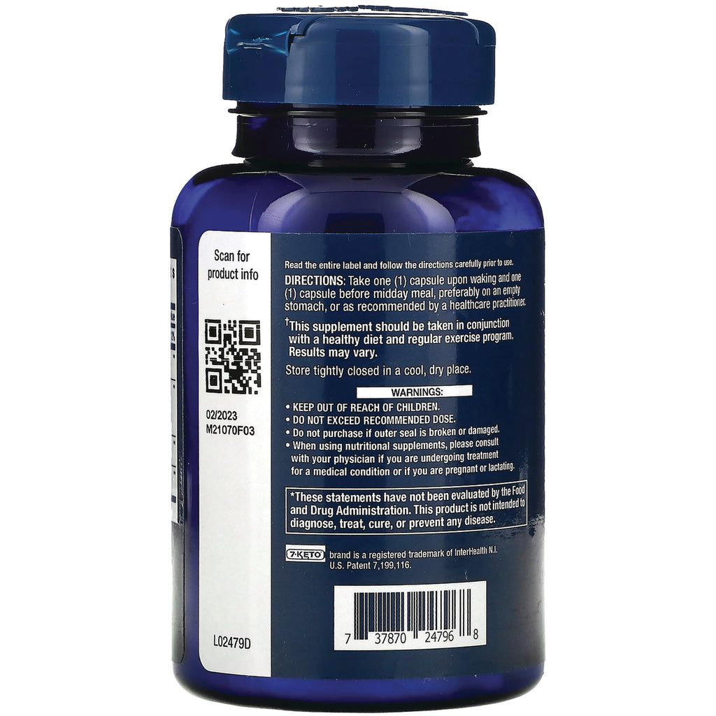 LE575 | Back label of blue supplement bottle showing directions, warnings, barcode and QR code - Thumbnail